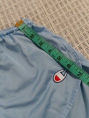 (*) VINTAGE CHAMPION RUNNING SHORTS, BABY BLUE, JASPO SIZE "O" (Pre-Owned)